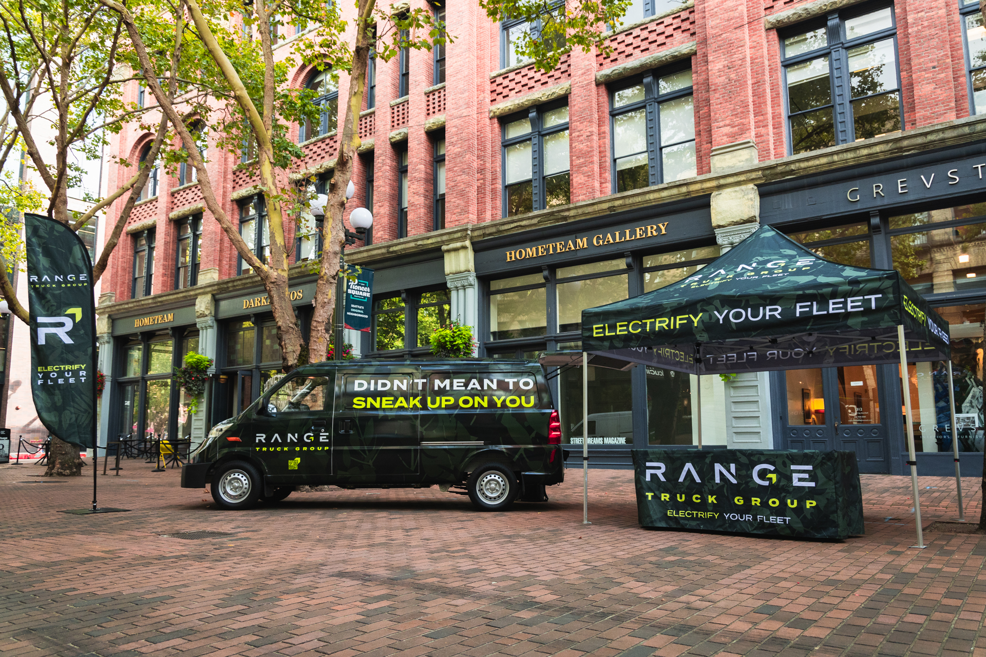 Range Truck Group electric van activation in Pioneer Square